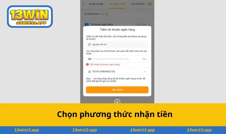 Chọn phương thức nhận tiền