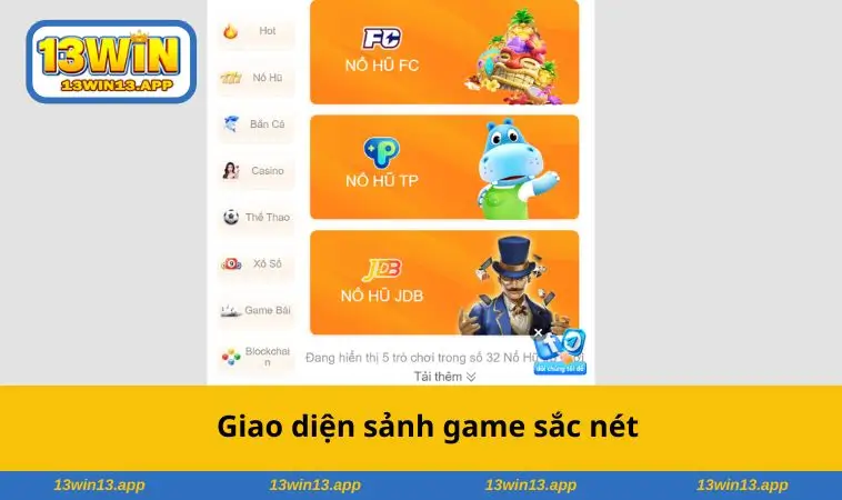 Giao diện sảnh game sắc nét